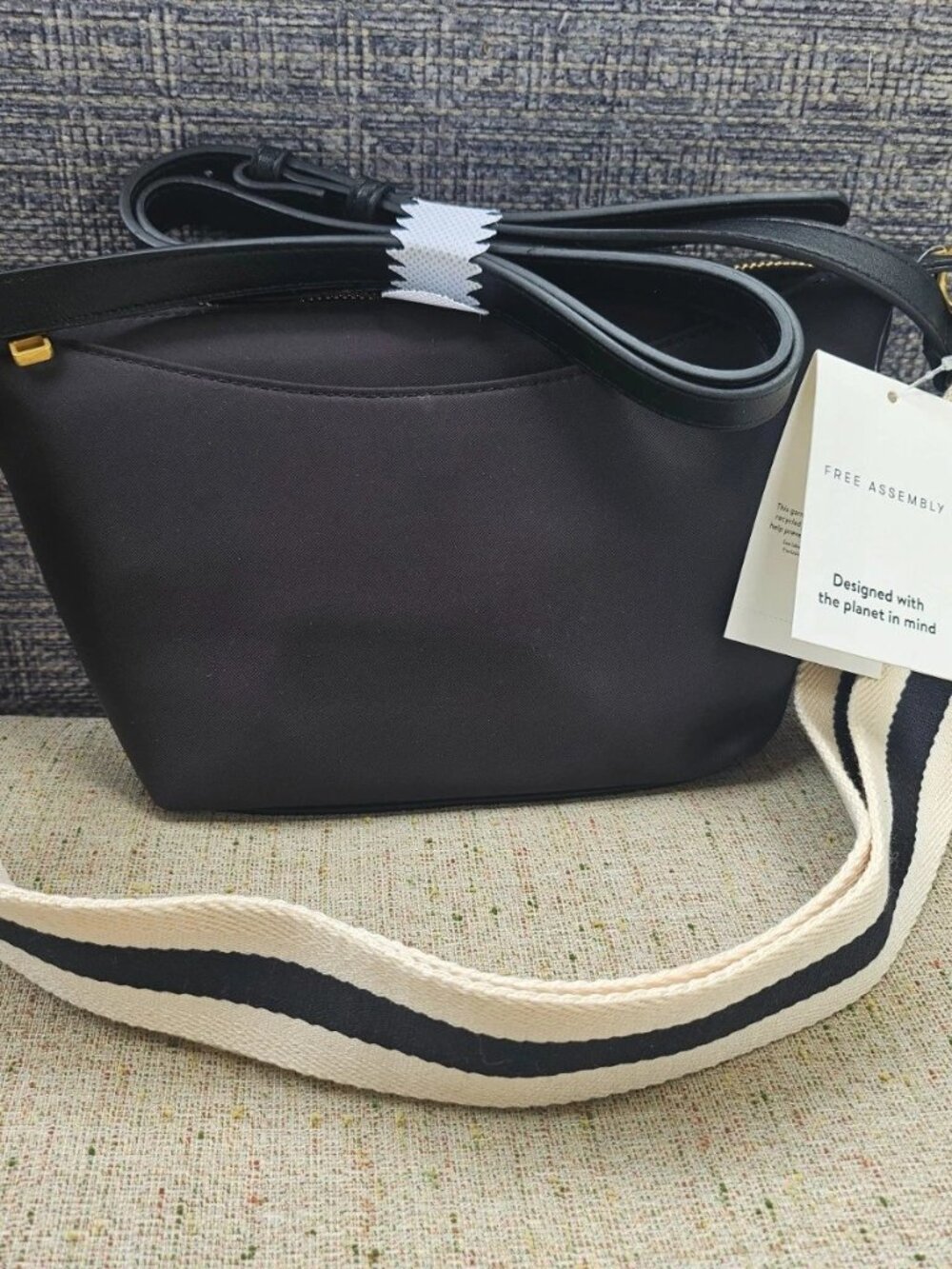 Free Assembly Women Crossbody Bag Handbag Canvas Blue Faux Leather Purse NWT